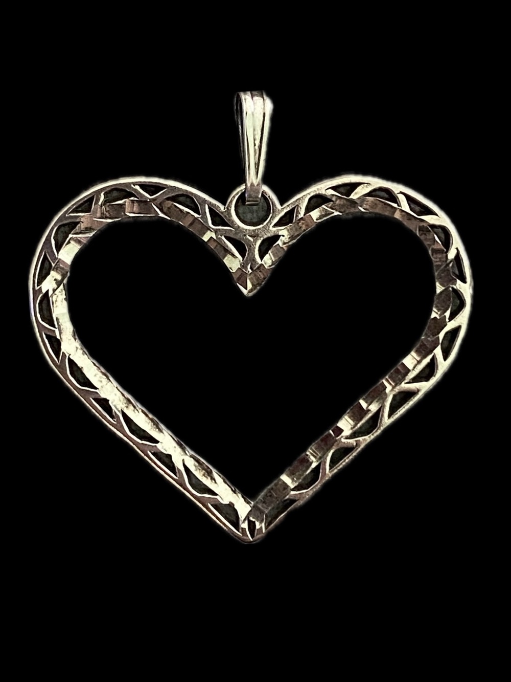 VTG Kristan's Sterling Silver Diamond Cut Open Heart Pendant 2.85g 1.625"